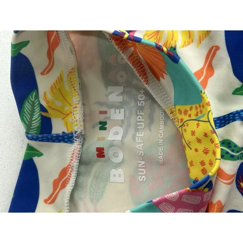 Mini Boden Girls Rash Guard Jungle All Over Print UPF 50 +